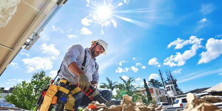 Contractor working on a sunny summer day.