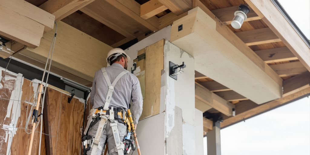 Contractor working on house exterior.