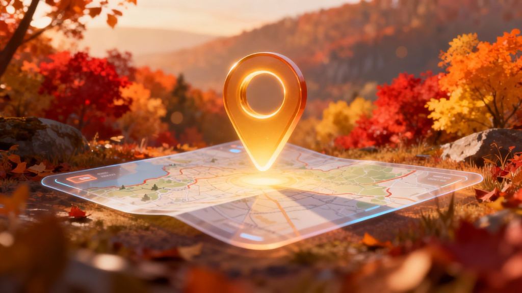 Autumn map pin attracting local business leads.
