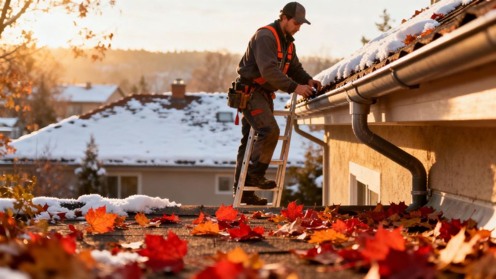 Contractor working on seasonal home maintenance.