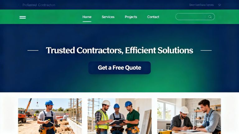 Contractor website design with call to action.