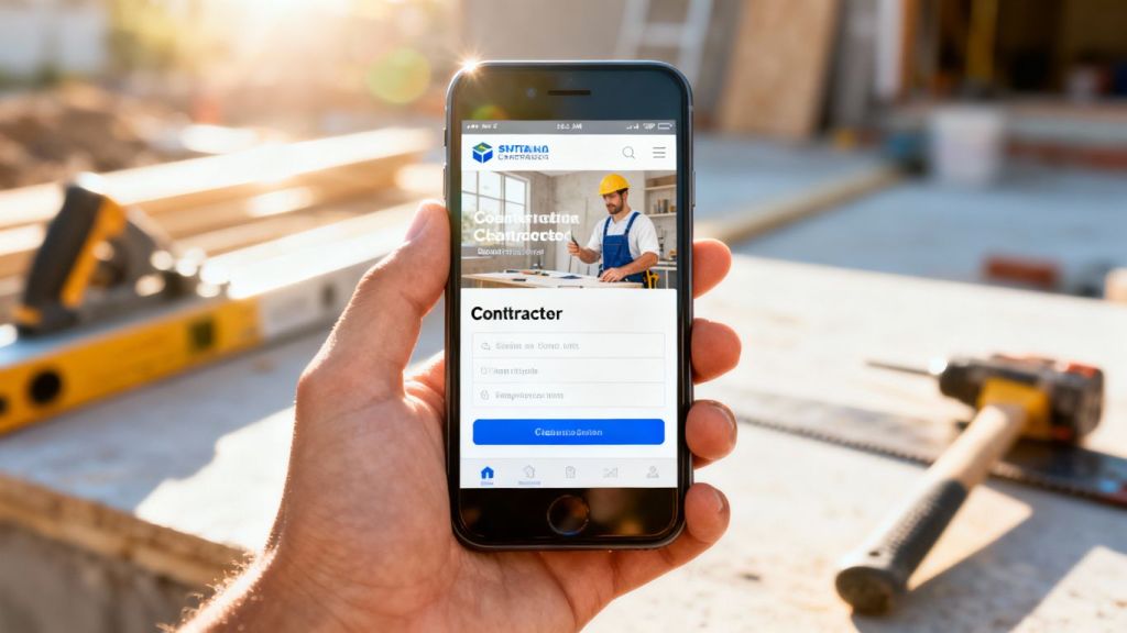 Contractor website on a mobile phone