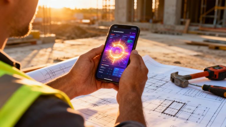 Contractor using digital marketing on a smartphone.