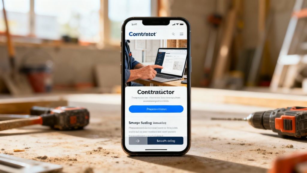 Contractor website on a mobile phone