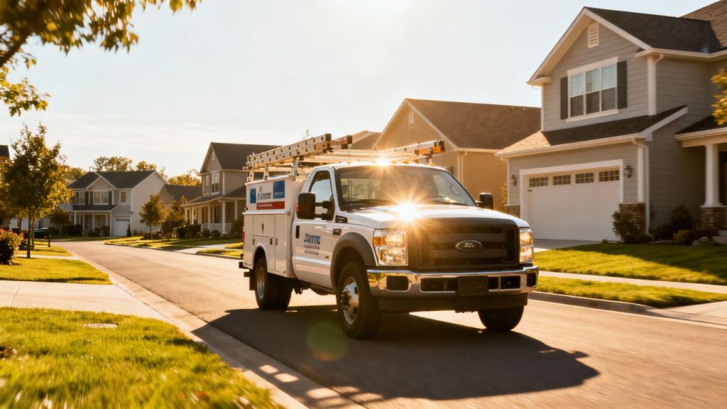 Contractor truck on a sunny street