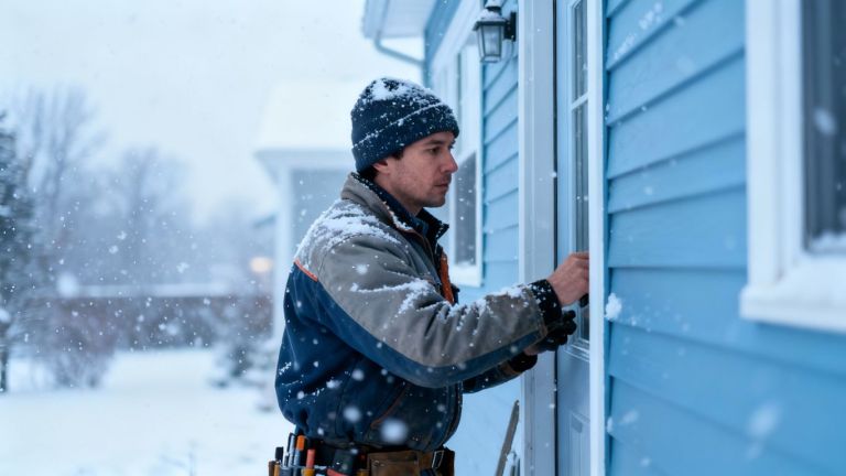 Contractor working outside in cold weather.