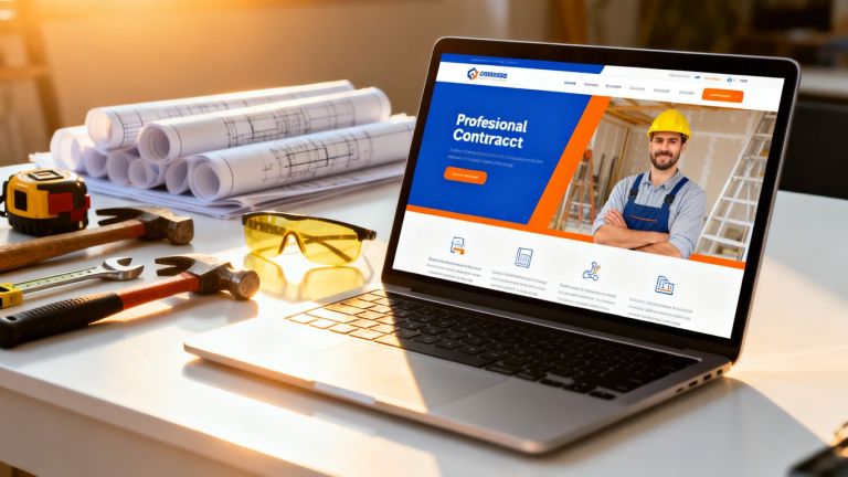 Contractor website on a laptop screen.