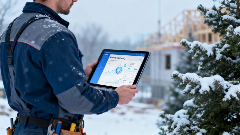 Contractor using digital marketing tools in winter