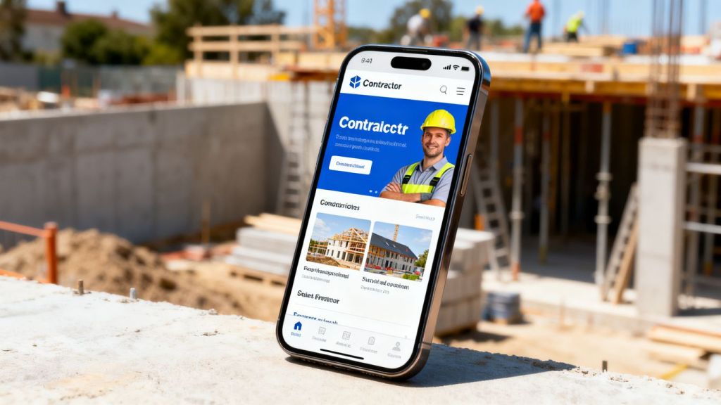 Contractor website on a mobile phone.