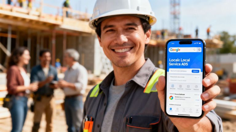 Contractor with successful Google LSA results on phone.