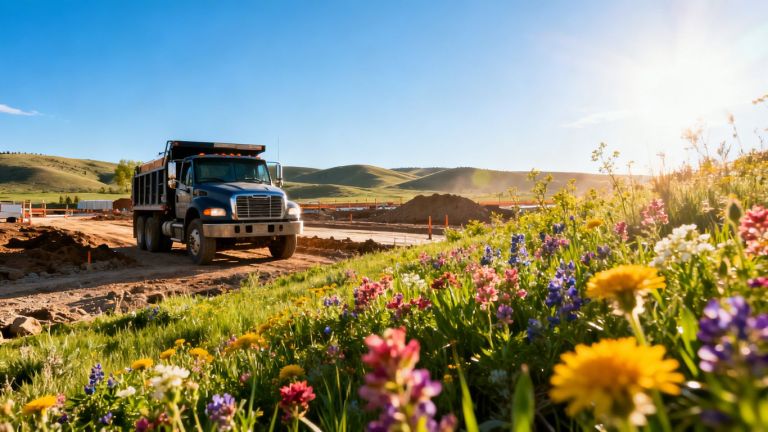 Spring in Sheridan, WY with contractor's truck.