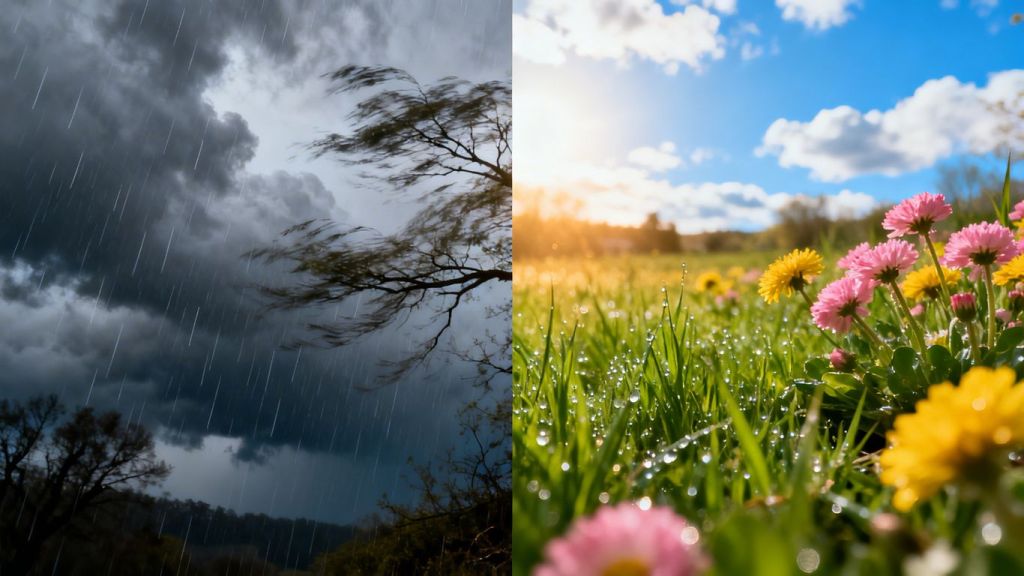 Spring weather shift after storm damage restoration.
